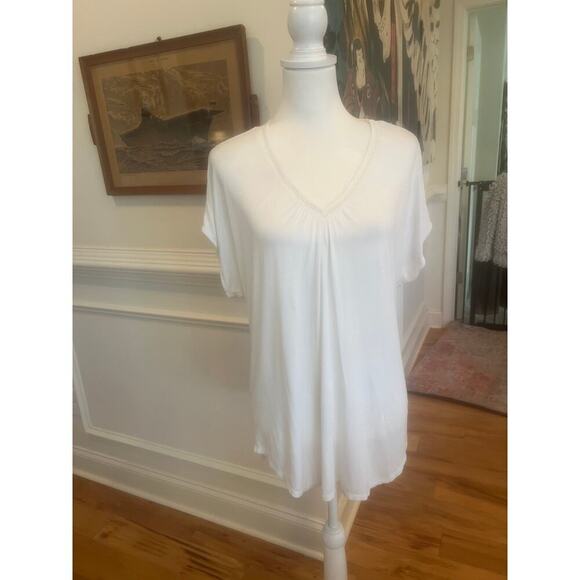 ANN TAYLOR LOFT V NECK SHORT SLEEVE WHITE POLKA DOT WOMENS LARGE - Picture 4 of 5